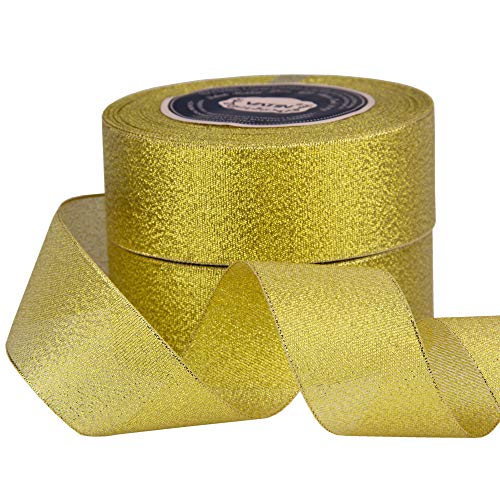 VATIN Glitter Metallic Gold Ribbon 1-1/2 inches Wide Sparkly Fabric Go –  Vatin Ribbon